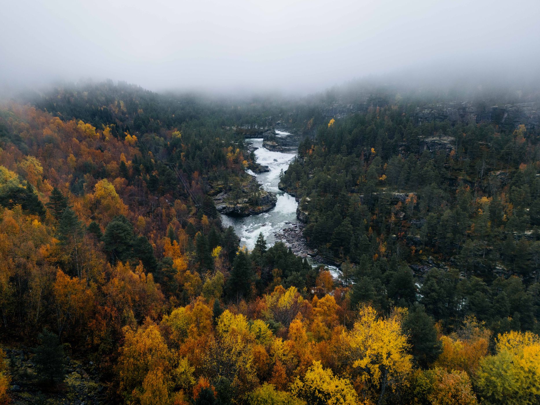 Brufossen with drone, Norway