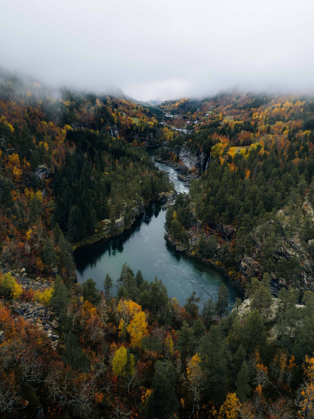 Brufossen with drone, Norway