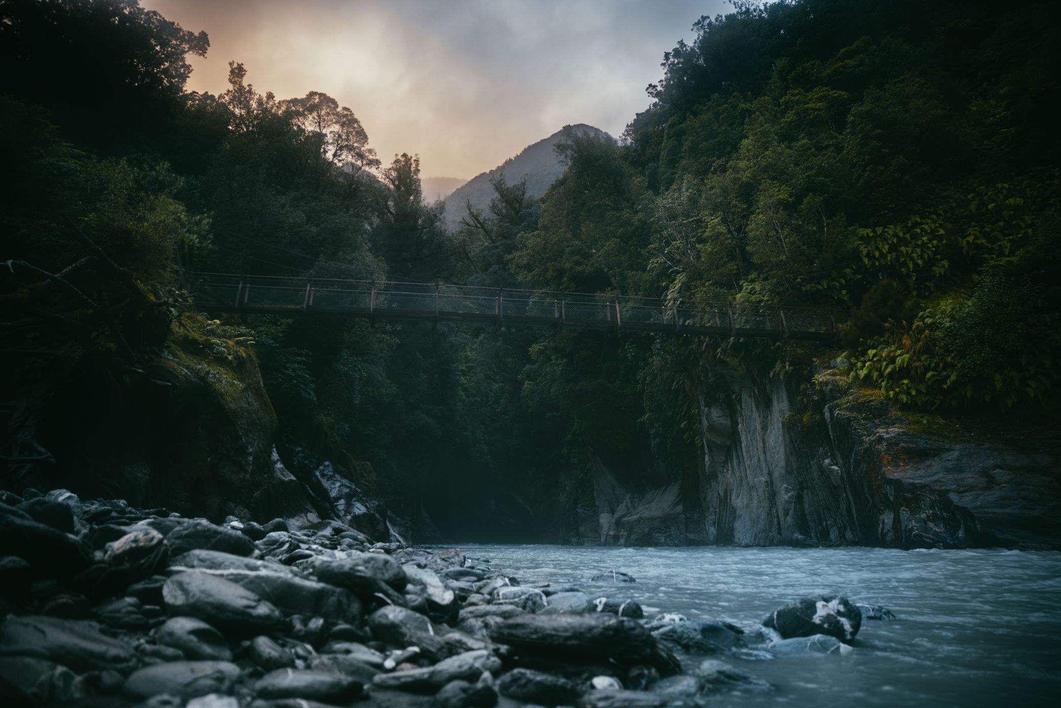 Callery Gorge river and bridge, Franz Josef Glacier, New Zealand