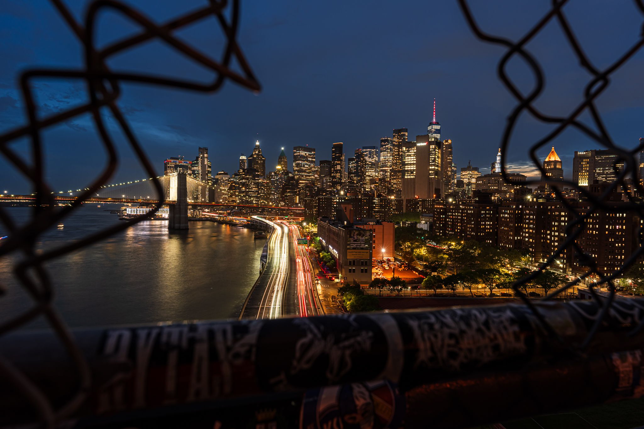 Downtown New York City from Manhattan Bridge, USA