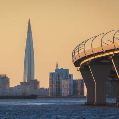 Gazprom Tower from Kanonerskiy Island, Russian Federation