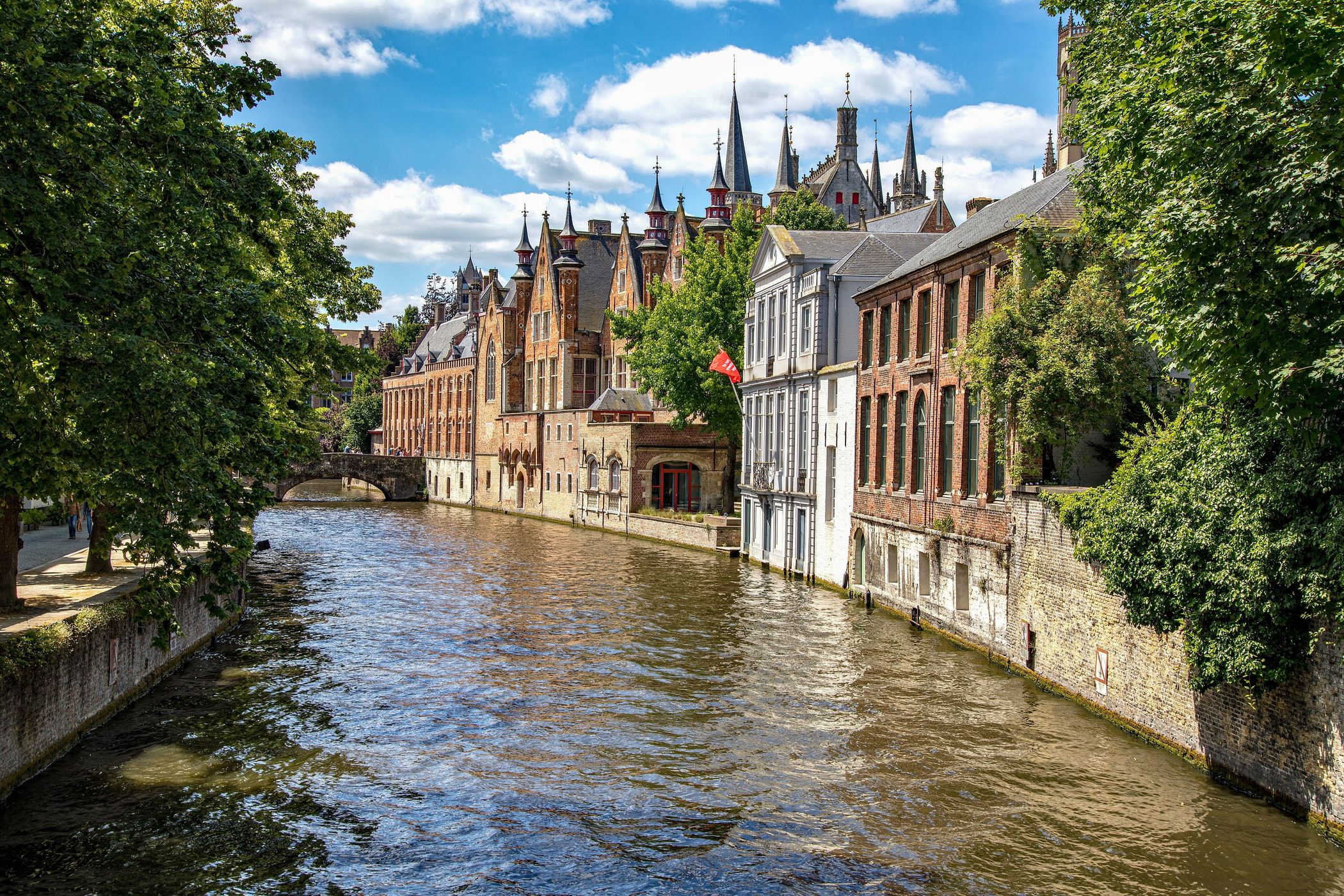 Historic Buildings at channel in Brugge, Belgium
