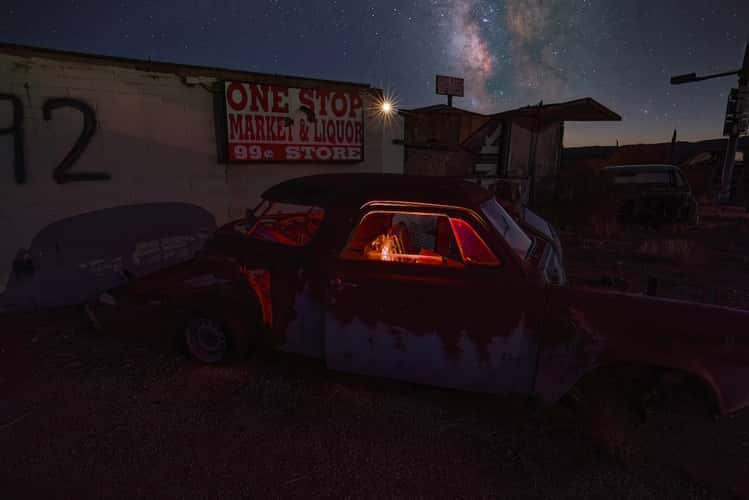 Junked Car with Milky Way