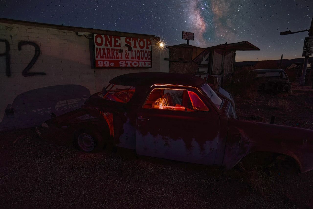 Junked Car with Milky Way, USA
