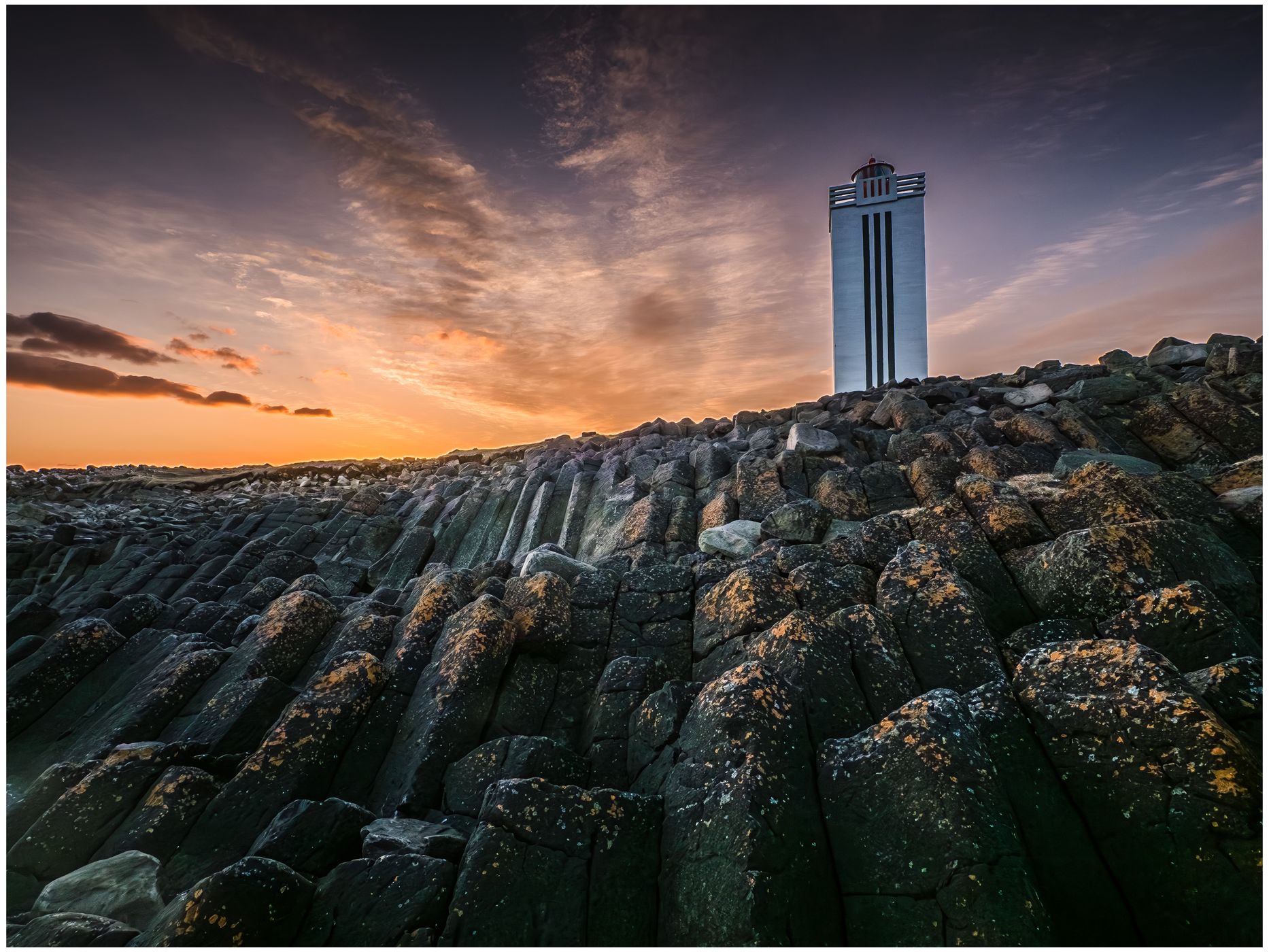 Kalfshamarsvik Lighthouse from the Stone Beach, Iceland