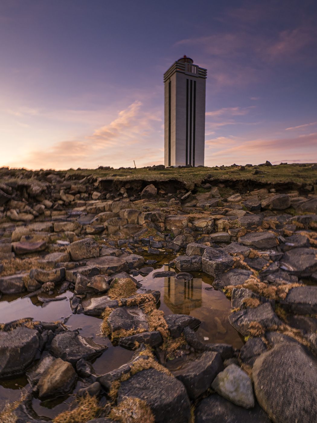 Kalfshamarsvik Lighthouse from the Stone Beach, Iceland