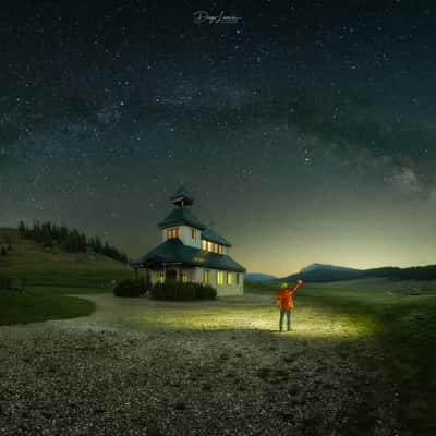 Milky Way above the Church of Santa Zita, Passo Vezzena, Italy