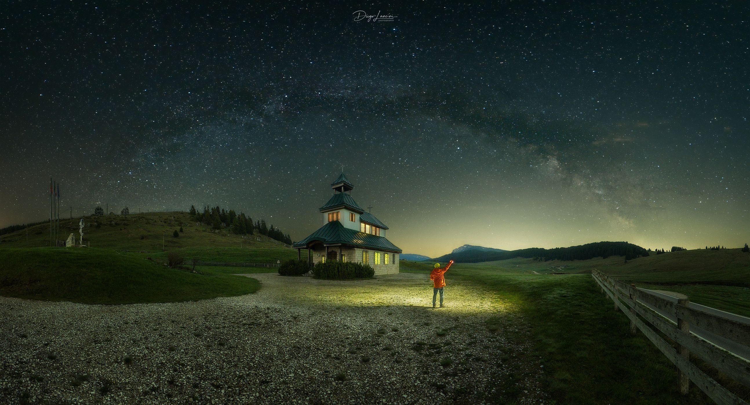 Milky Way above the Church of Santa Zita, Passo Vezzena, Italy
