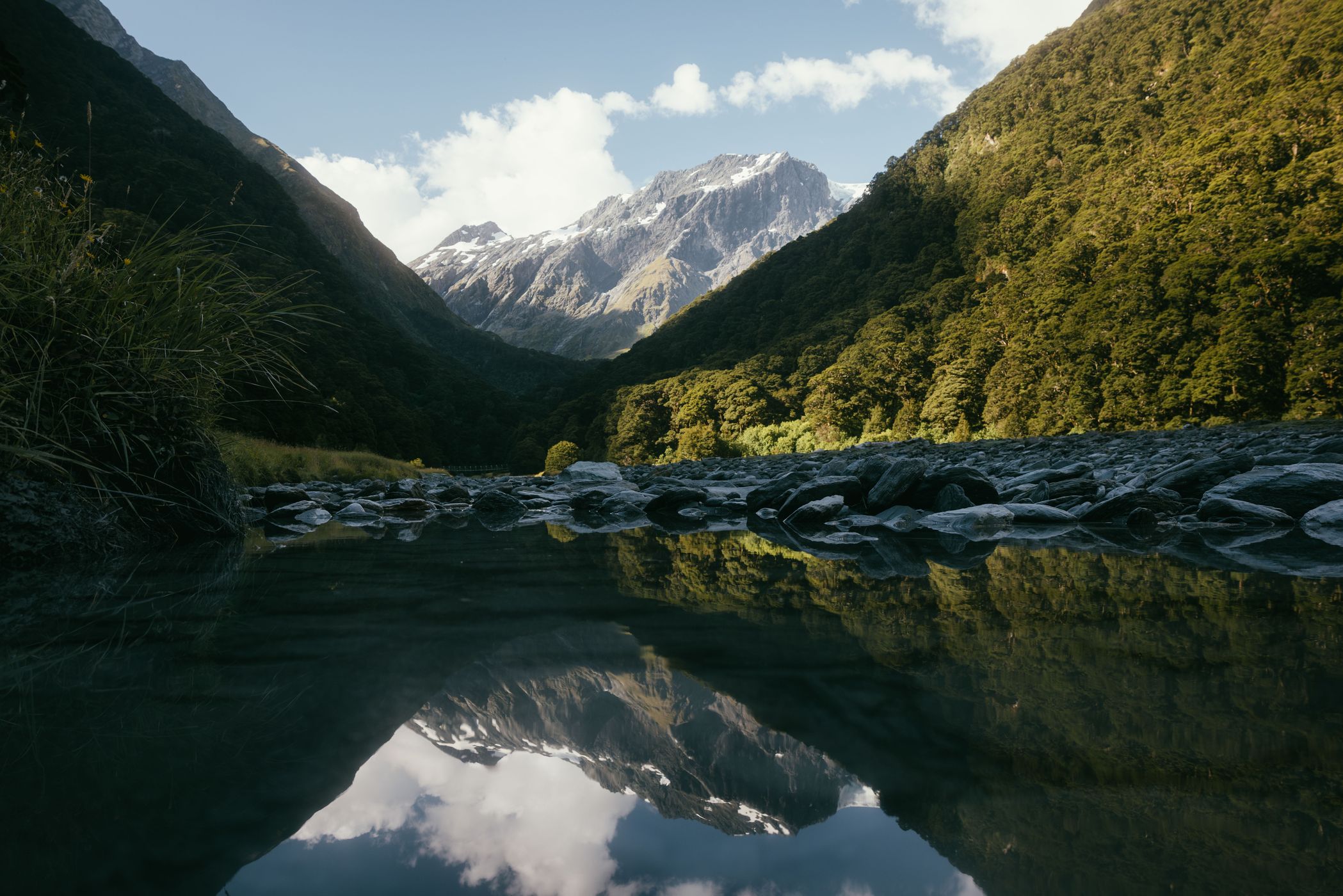 Mount Aspiring valley behind Aspiring Hut, New Zealand