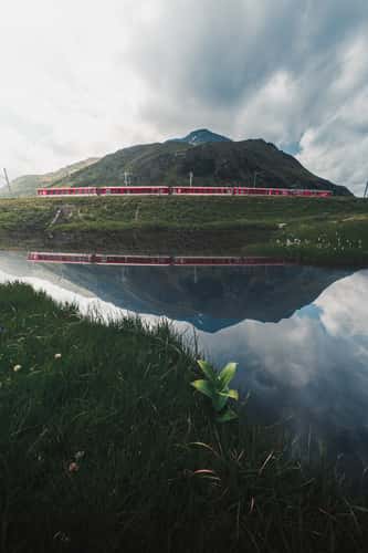 Oberalppass swiss train reflection