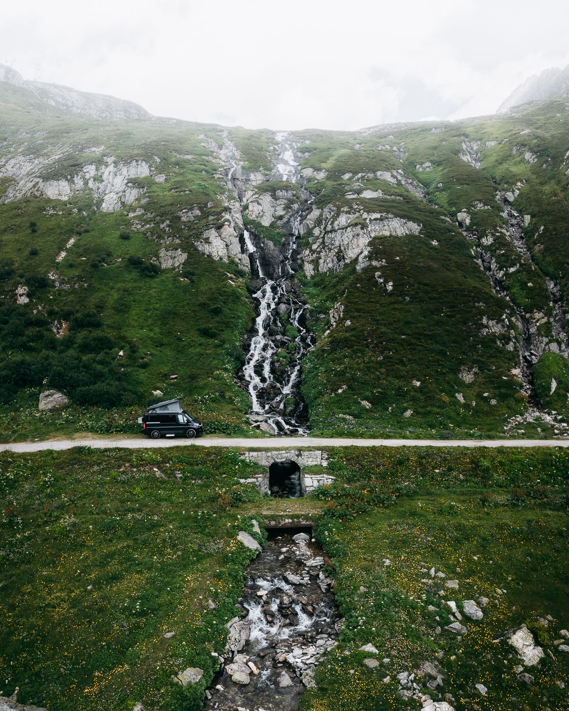 Oberalppass Waterfall (Drone), Switzerland