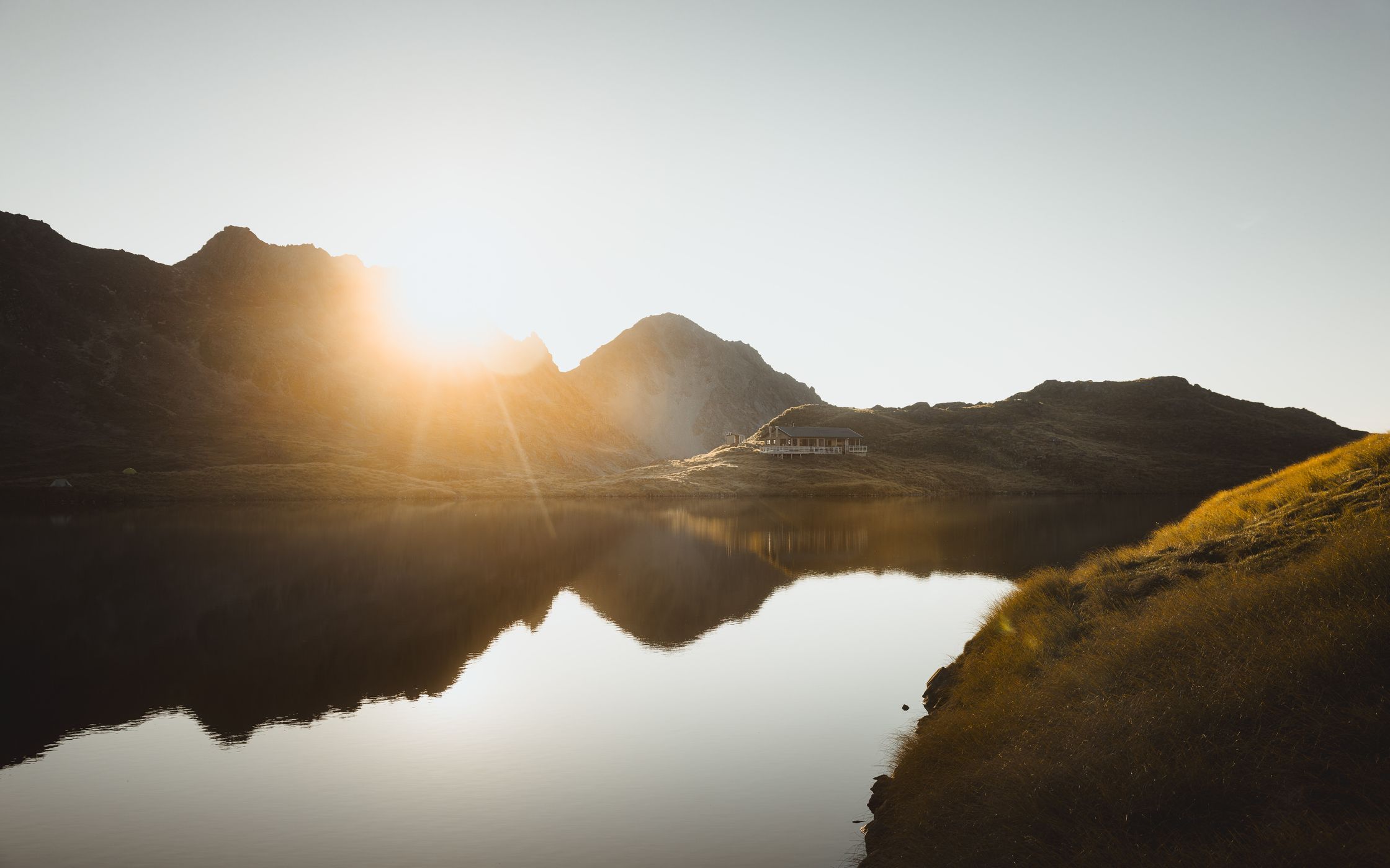 Reflection at Angelus Hut, Nelson Lakes National Park, New Zealand