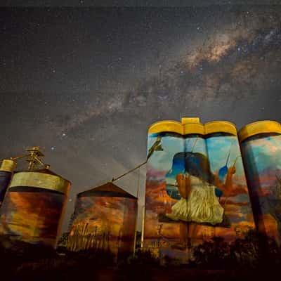 Sea Lake, silo art under the Milky Way, Australia