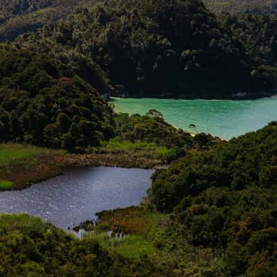 Small lake and ocean view, Abel Tasman Coast Track, New Zealand