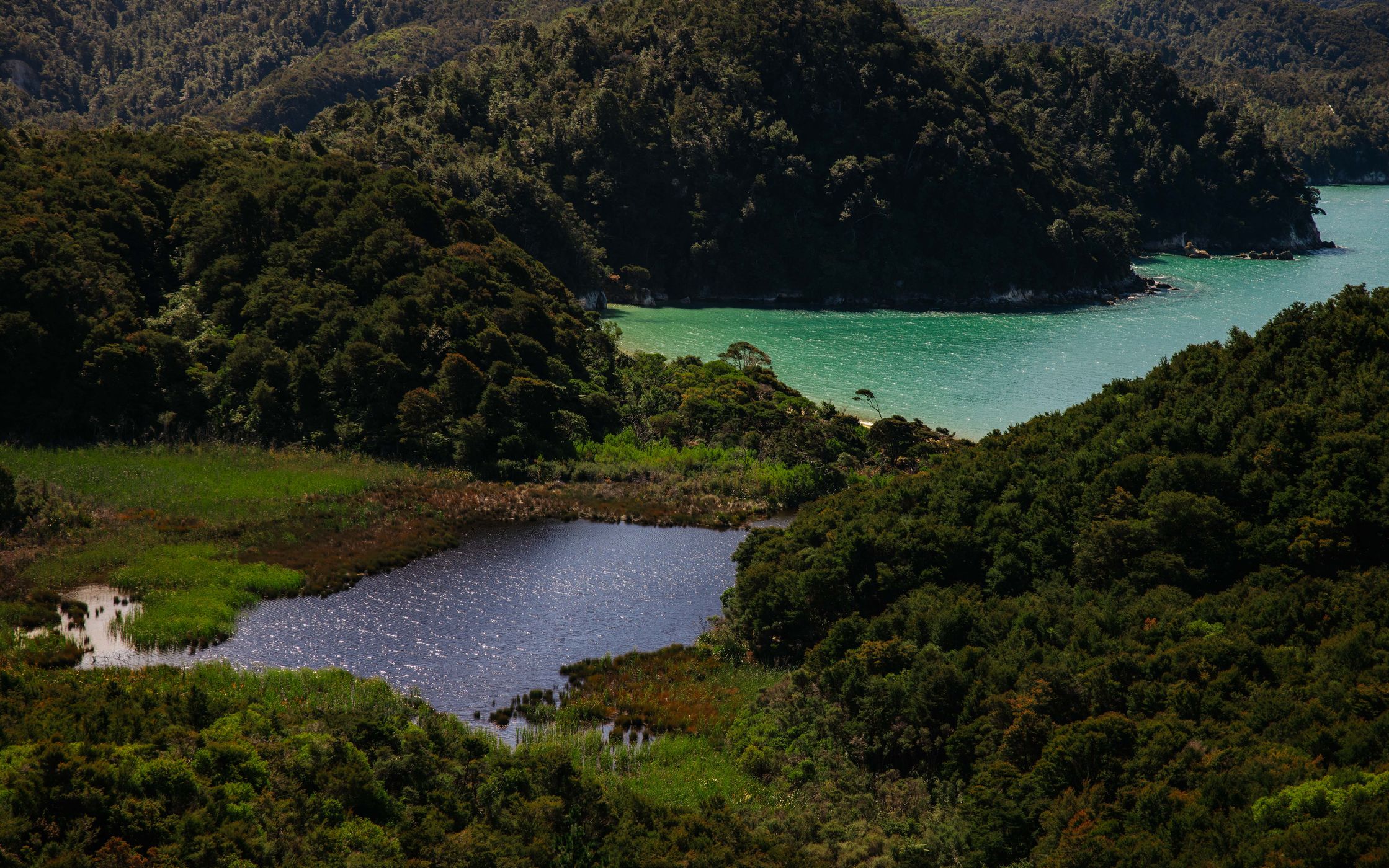 Small lake and ocean view, Abel Tasman Coast Track, New Zealand
