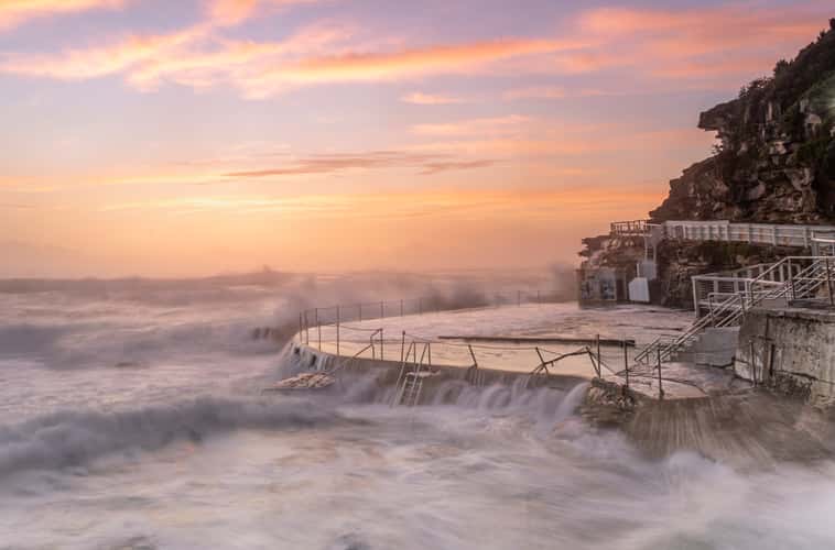 sunrise over the coastal pool