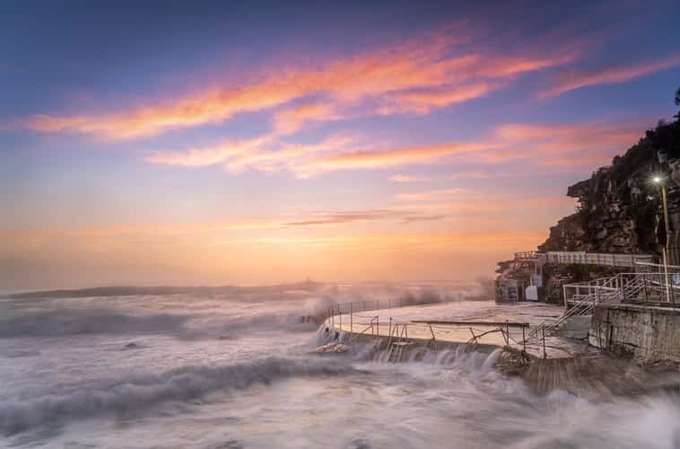 sunrise over the coastal pool
