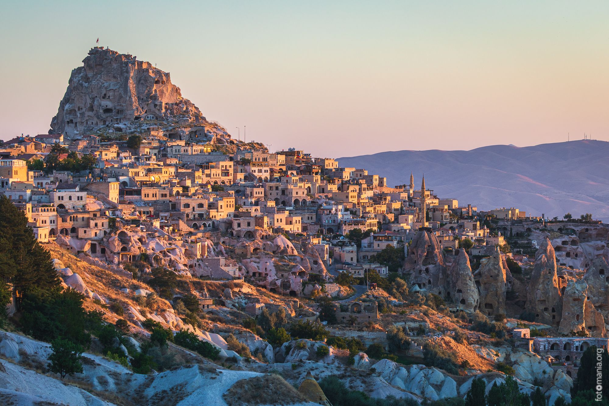 View to Uçhisar town, Turkey (Türkiye)
