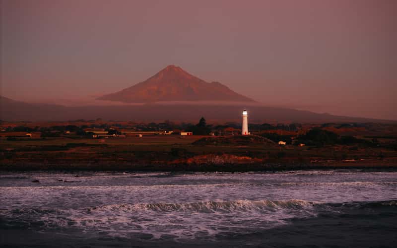 Cape Egmont Lighthouse with Mount Taranaki, Pungarehu