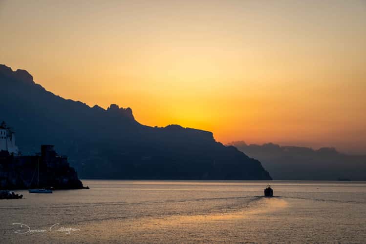Fishing boat sunrise, Amalfi,