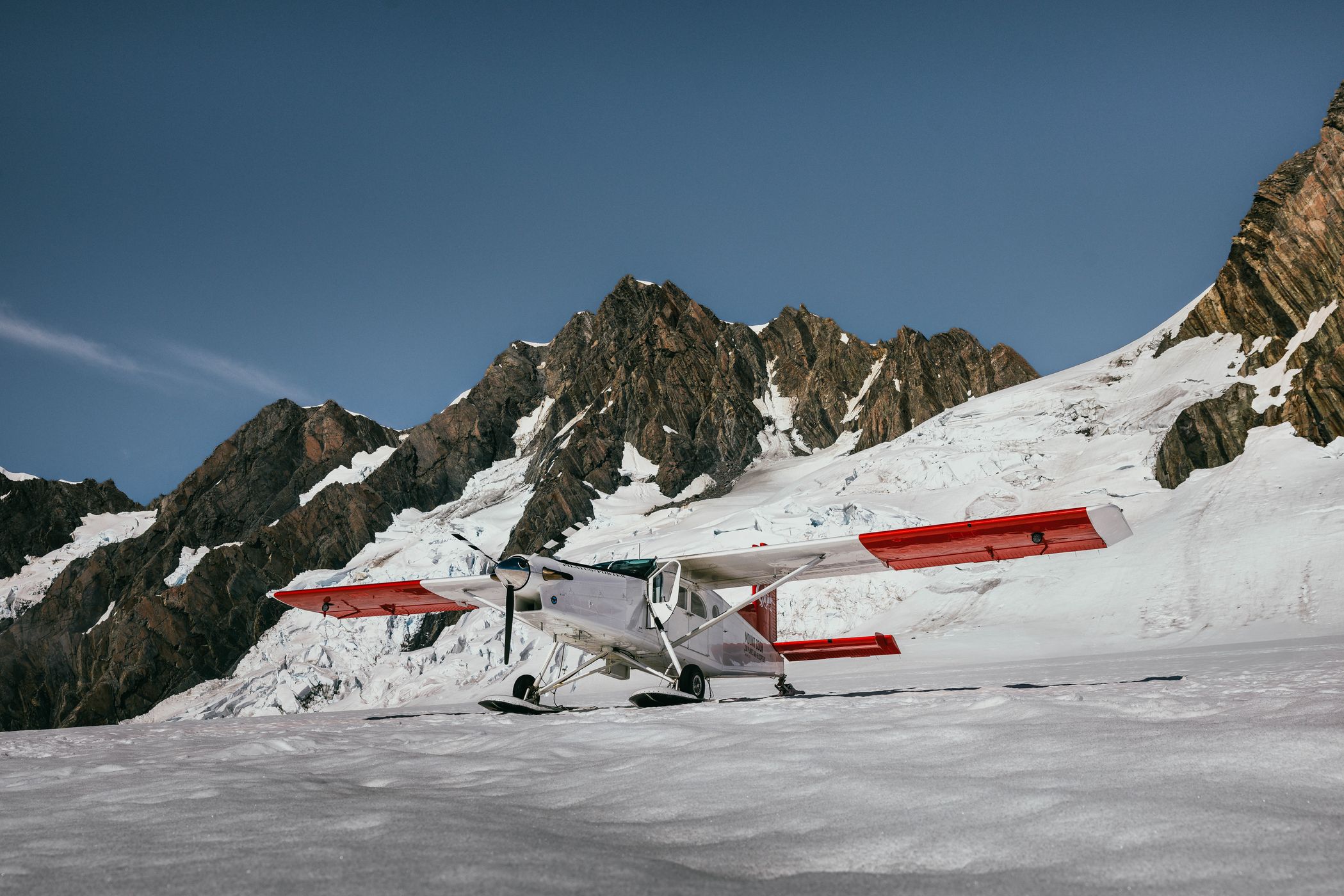 Fox Glacier airplane landing, Mount Cook National Park, New Zealand