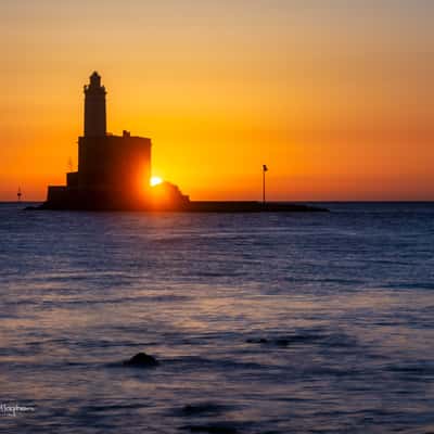 Lighthouse & ship, Faro di Bocca Lighthouse, Olbia, Sardinia, Italy
