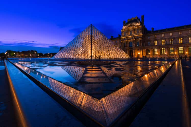 Louvre Pyramids at Sunset