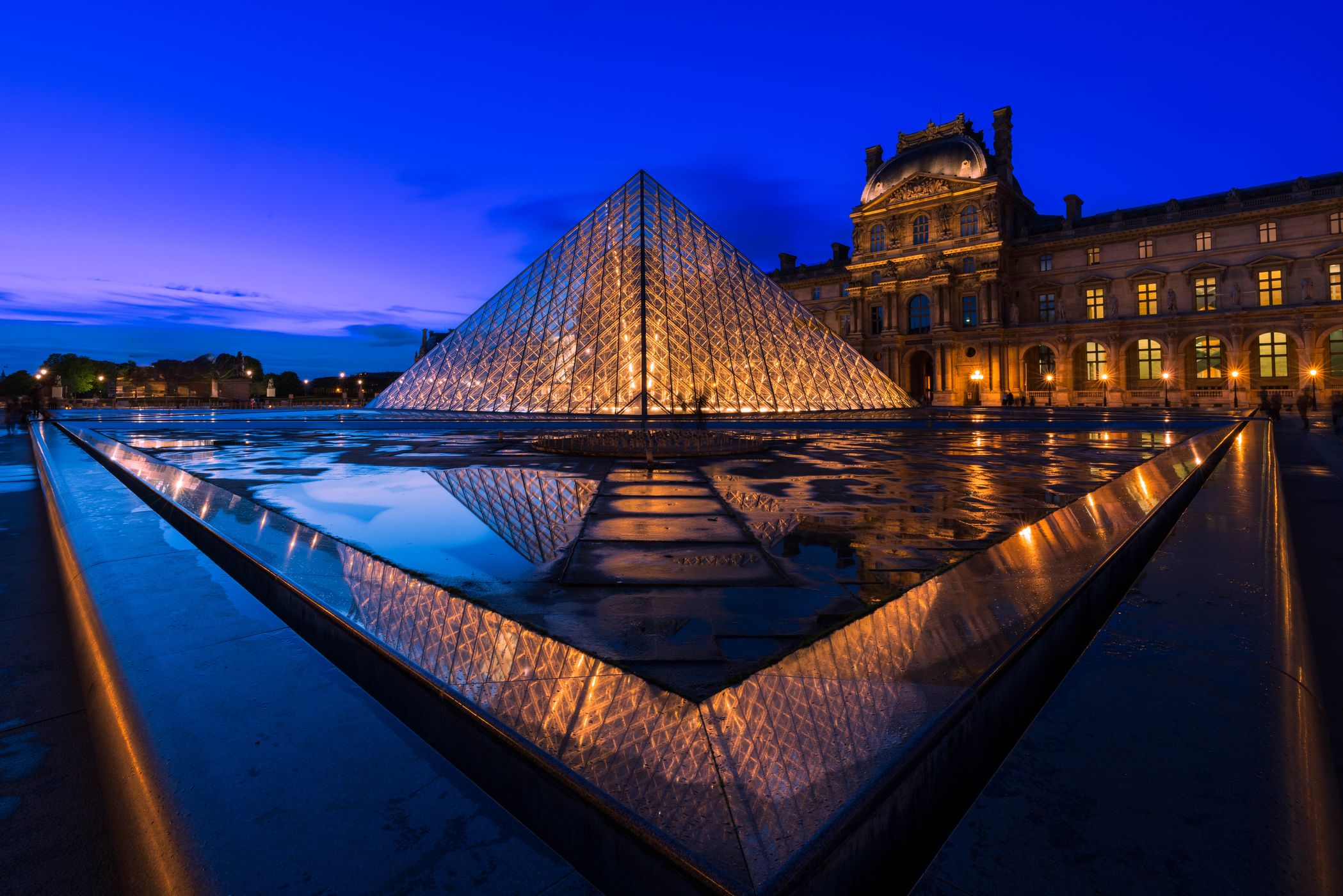 Louvre Pyramids at Sunset, France
