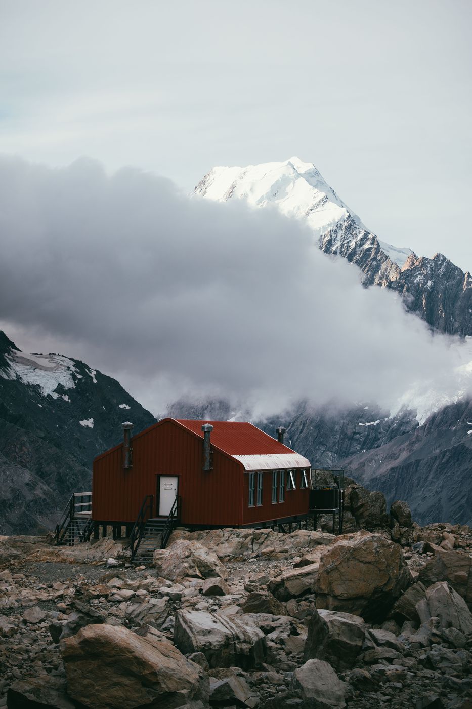 Mueller Hut before Mount Cook, Mount Cook National Park, New Zealand