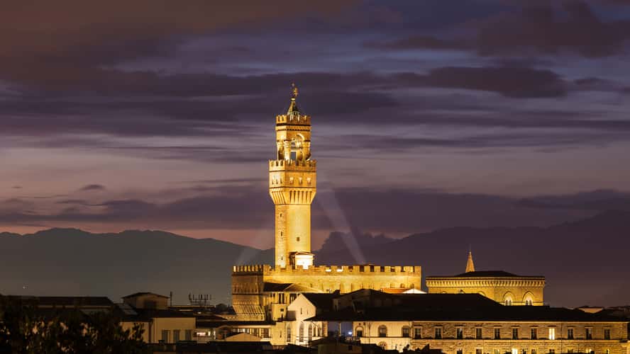 Palazzo Vecchio in Florence, Italy at Night