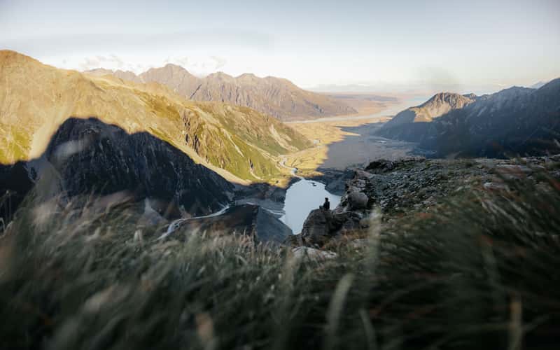 View to Mueller Lake near Sefton Bivouac, Mount Cook NP