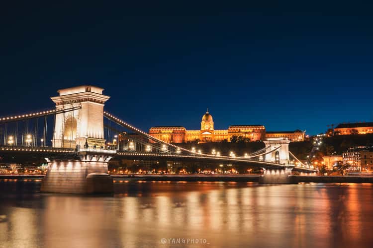 Chain Bridge and Castle from Buda side of Danube