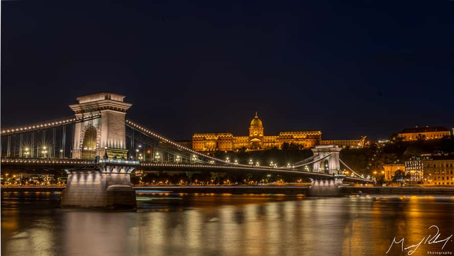 Chain Bridge and Castle from Buda side of Danube