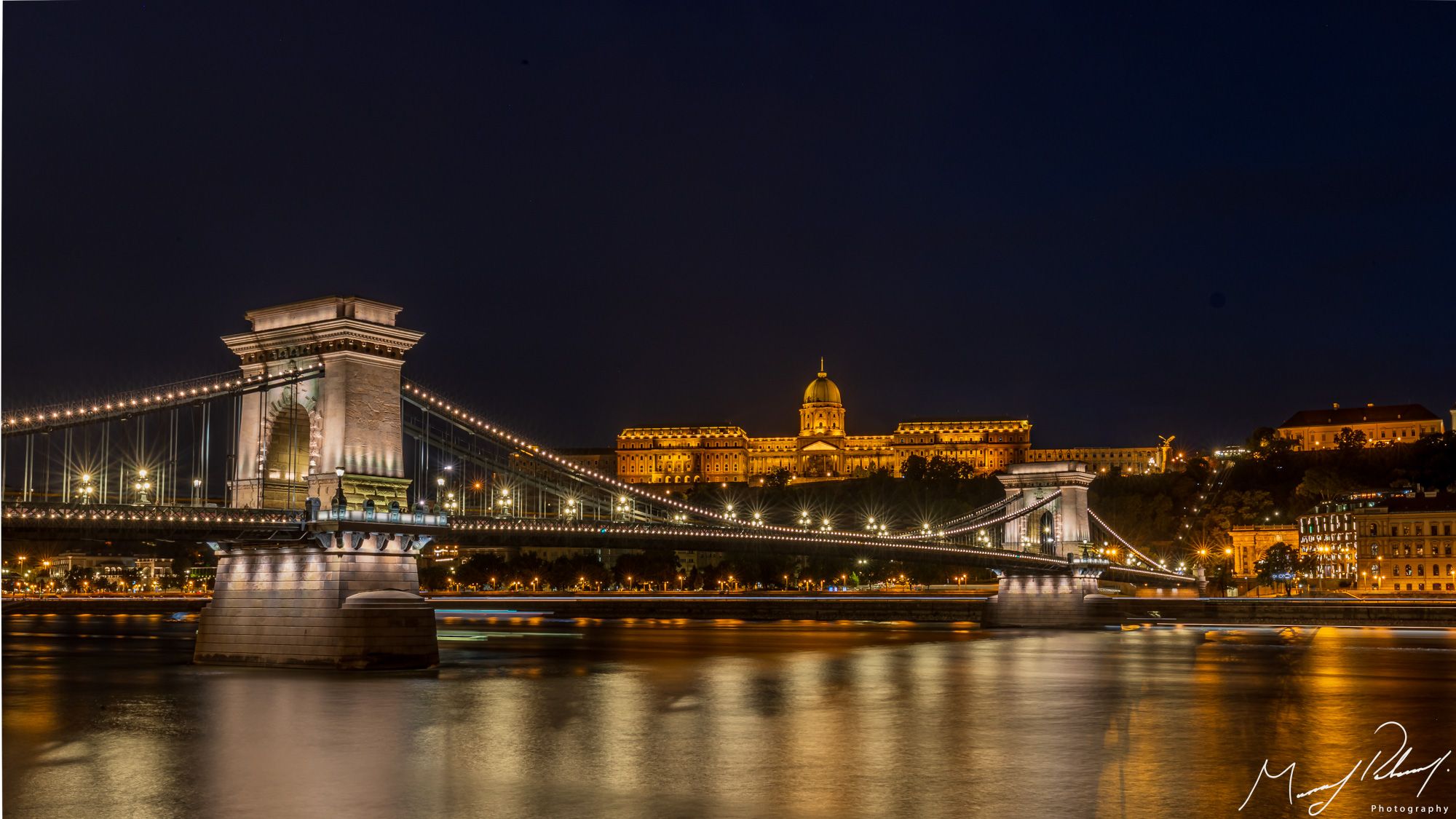 Chain Bridge and Castle from Buda side of Danube, Hungary