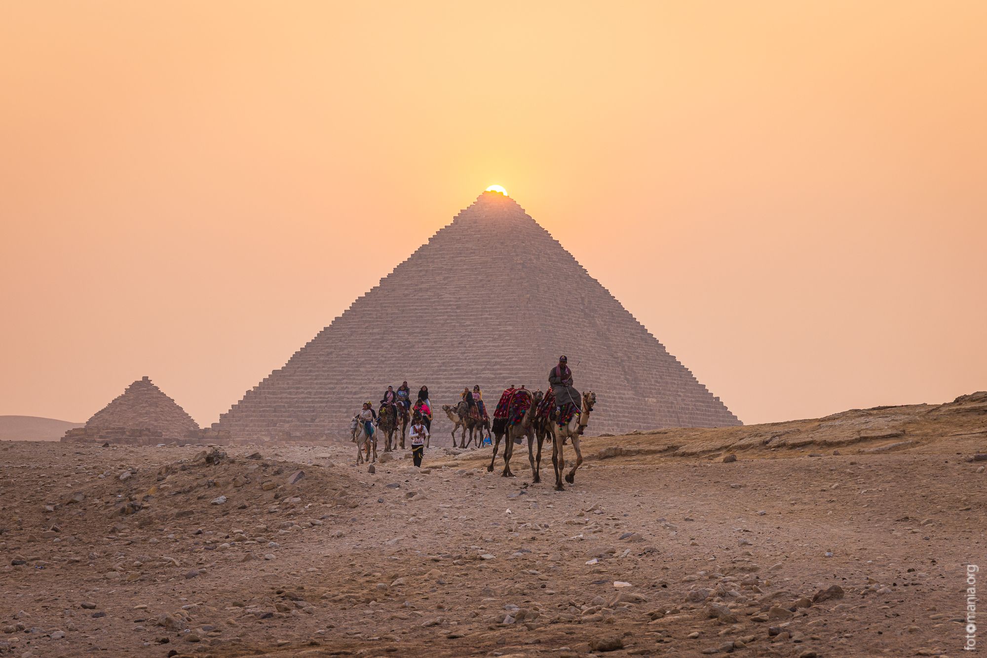 Giza pyramids sunset view, Egypt