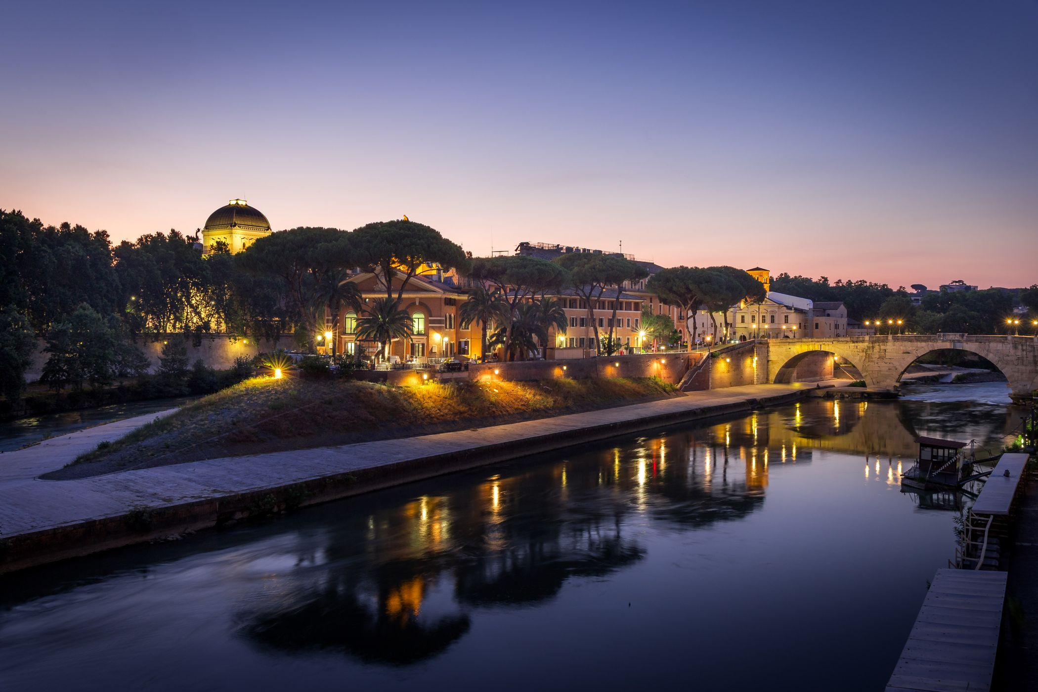 Isola Tiberina from Ponte Garibaldi, Italy