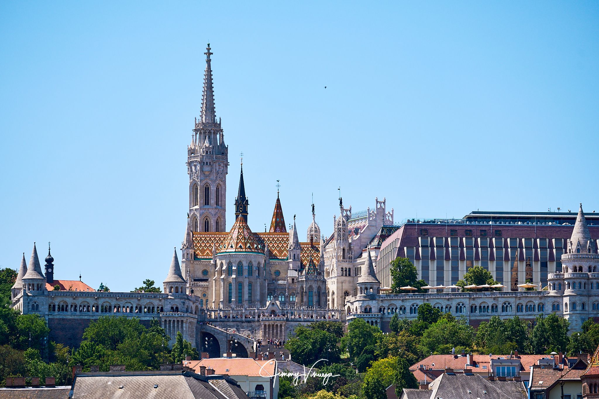 Matthias Church and Fisherman's Bastion from Pest, Hungary