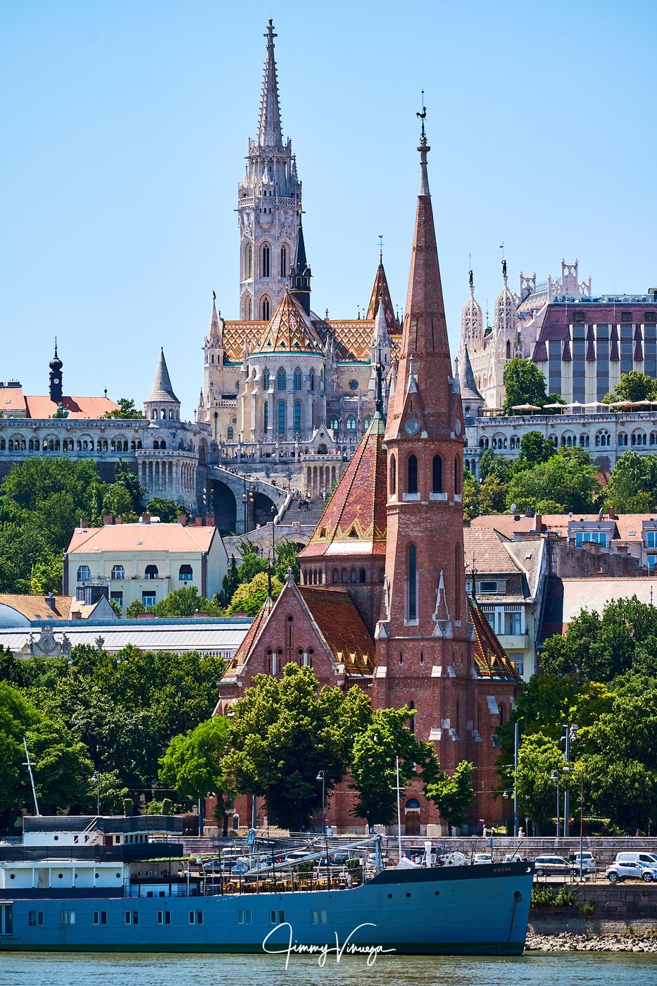 Matthias Church and Fisherman's Bastion from Pest, Hungary