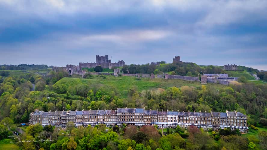 Terrace houses in front of Dover Castle, Dover, England