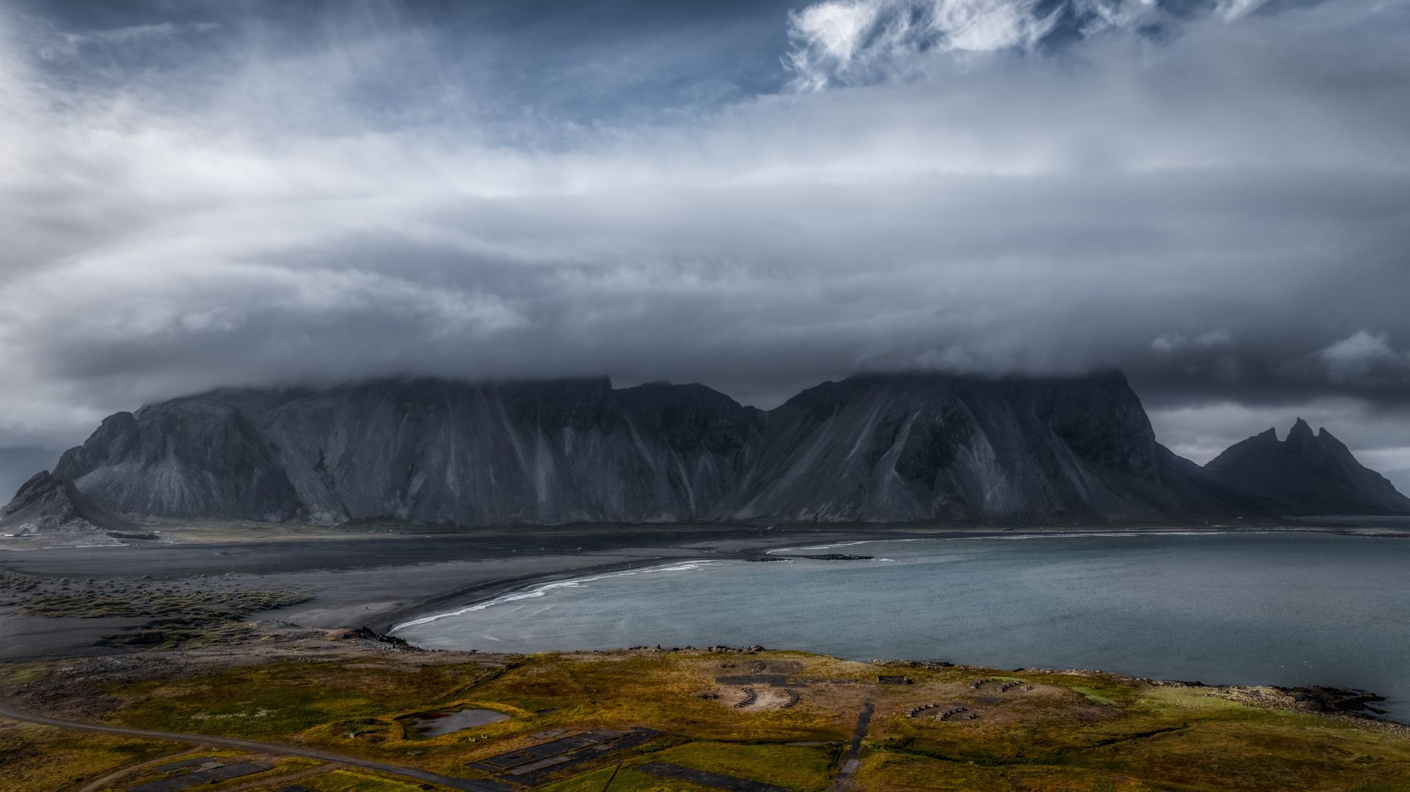 Aerial view over Stokksnes, Iceland