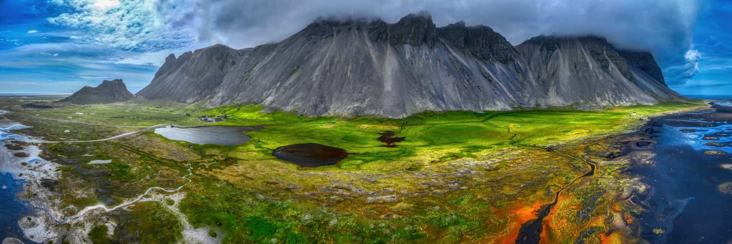 Aerial view over Stokksnes