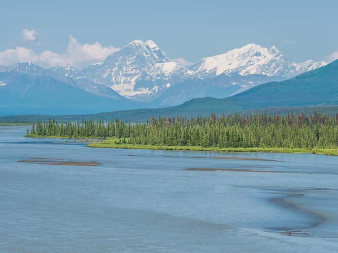 Alaska Range view from Maclaren River Bridge, Denali Highway