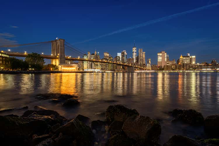 Brooklyn Bridge skyline from Pebble Beach, New York City