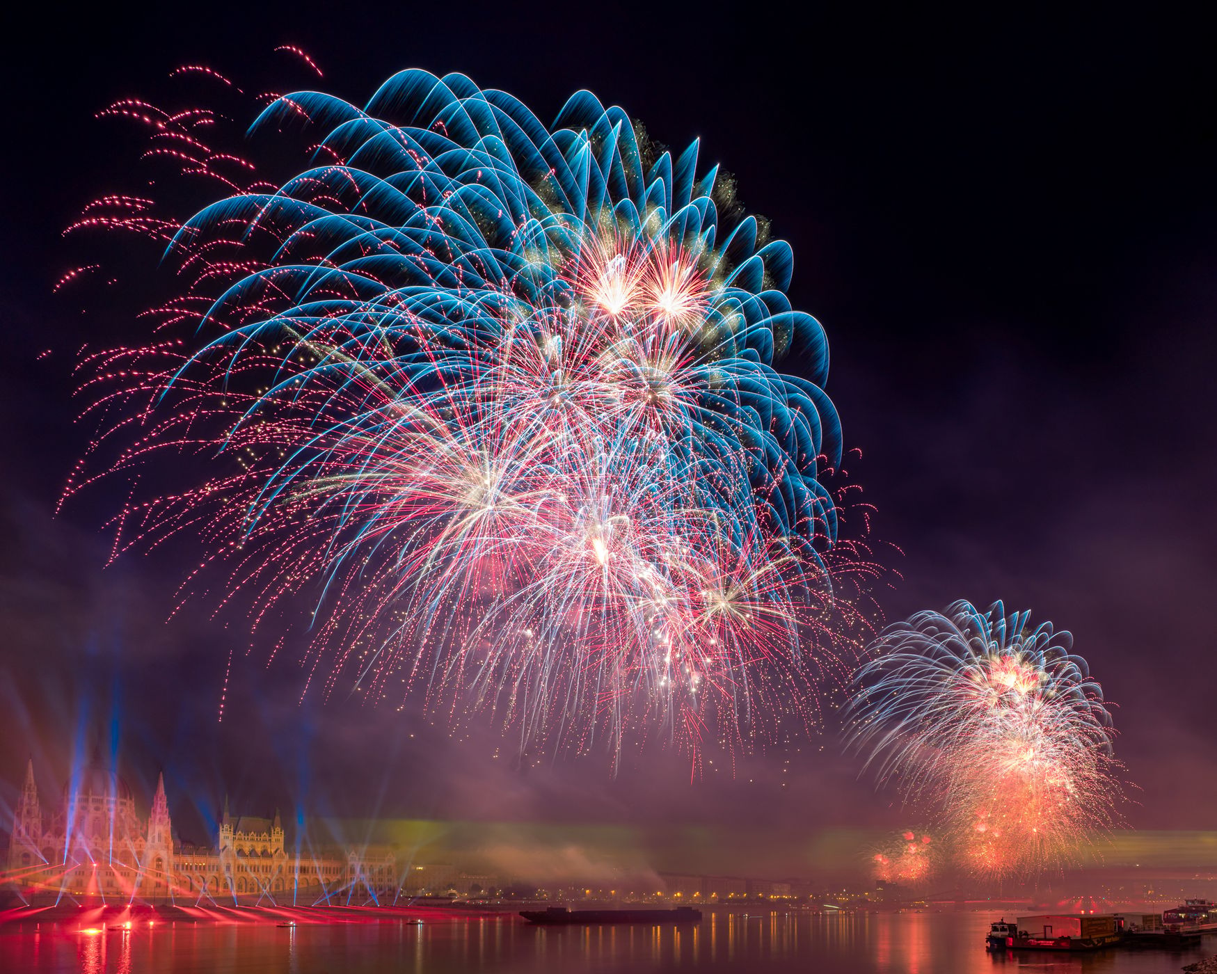 Giant fireworks in Budapest,, Hungary