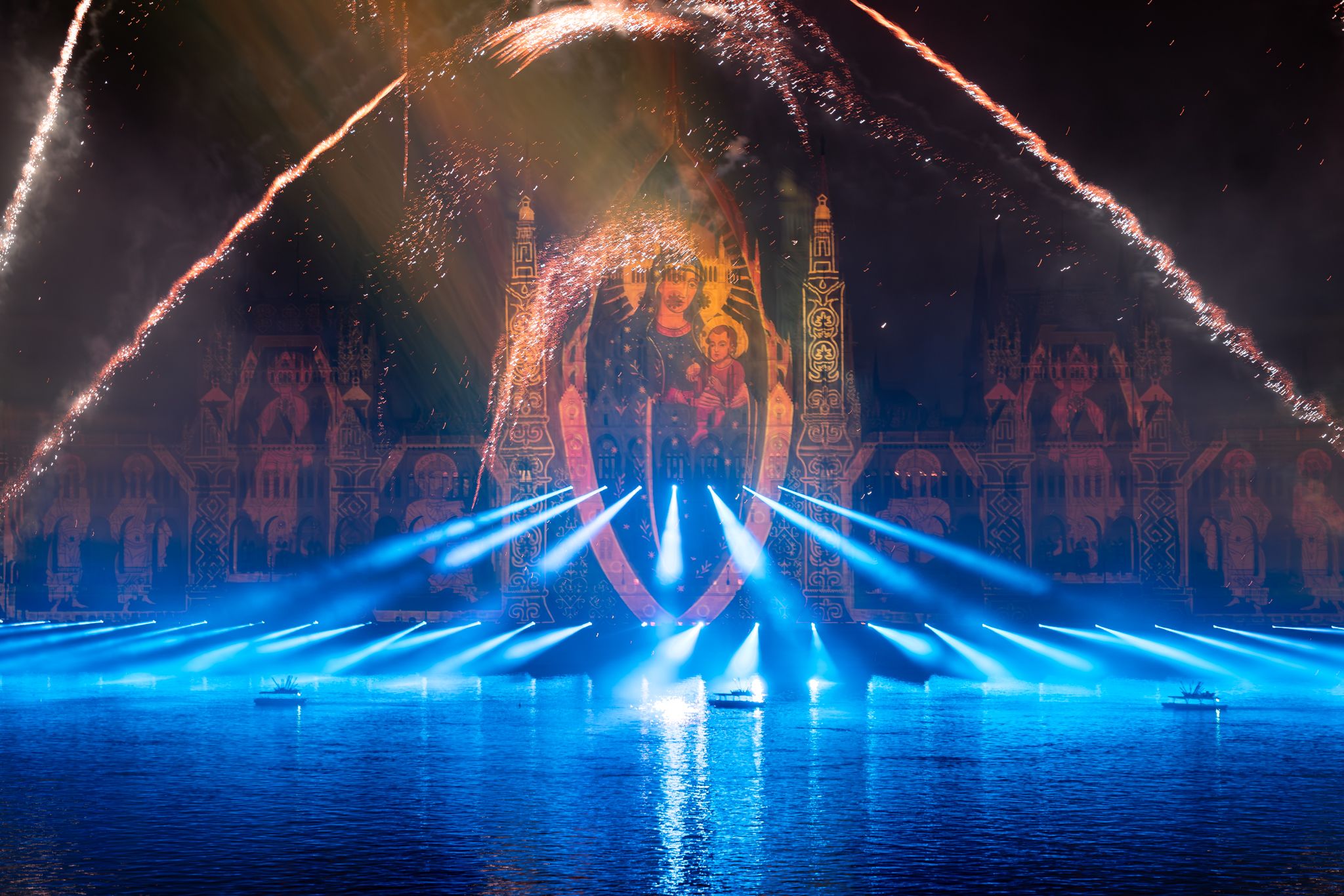 Giant fireworks in Budapest,, Hungary