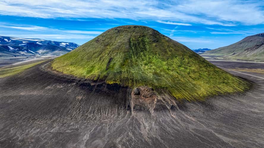Green volcanic crater in the Icelandic highlands