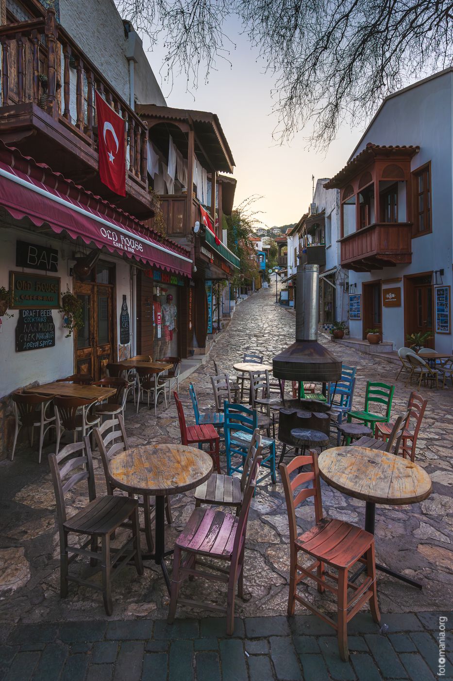 Kas shopping street with typical buildings, Turkey (Türkiye)