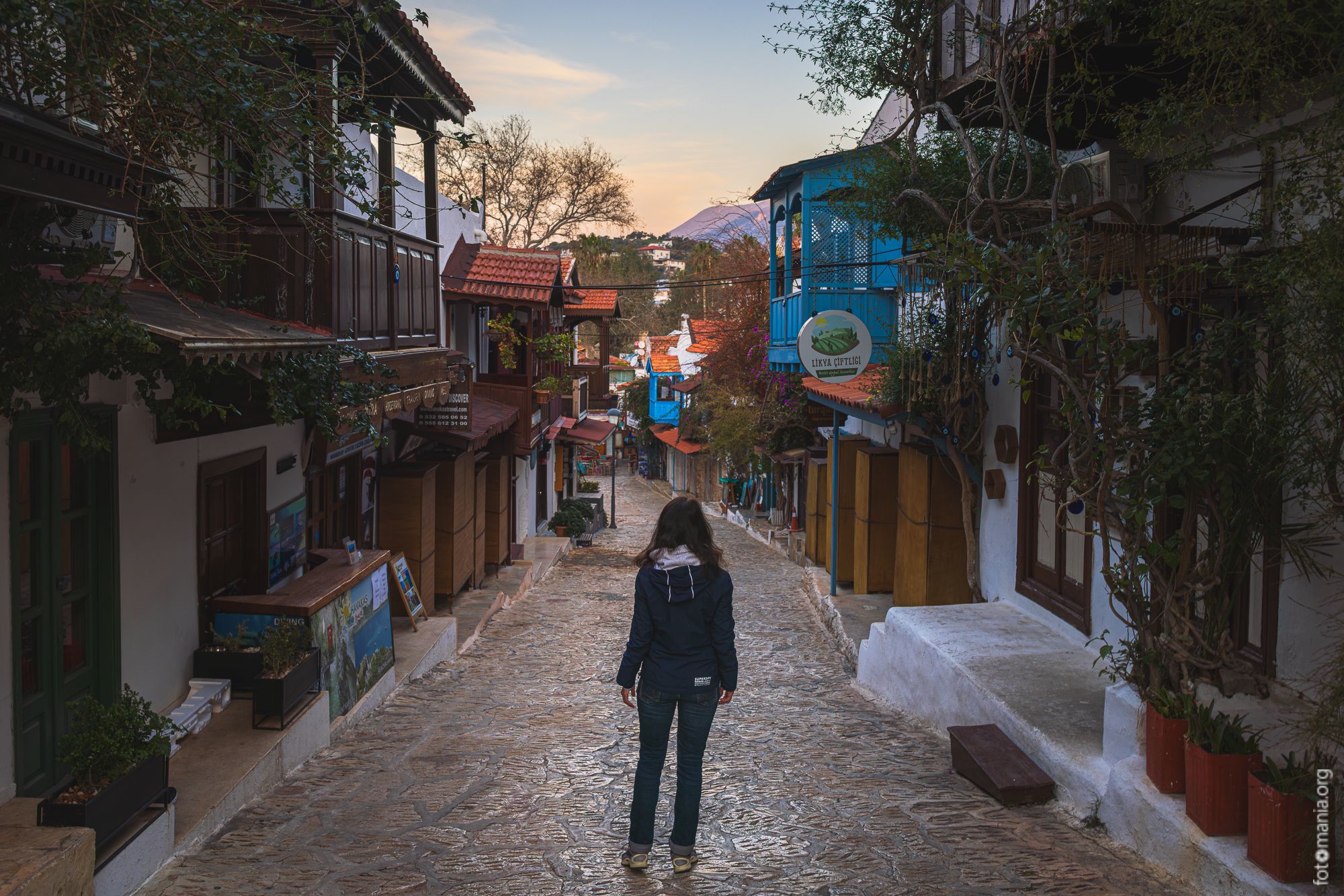 Kas shopping street with typical buildings, Turkey (Türkiye)