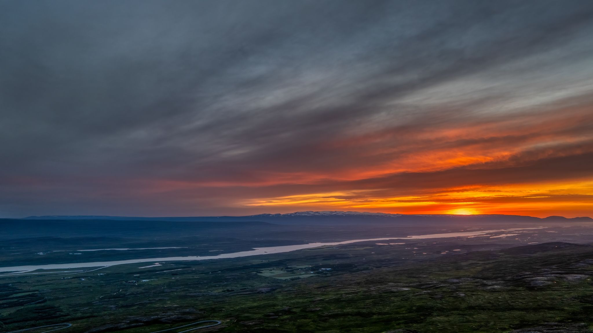 Midnight sun above Egilsstaðir, Iceland