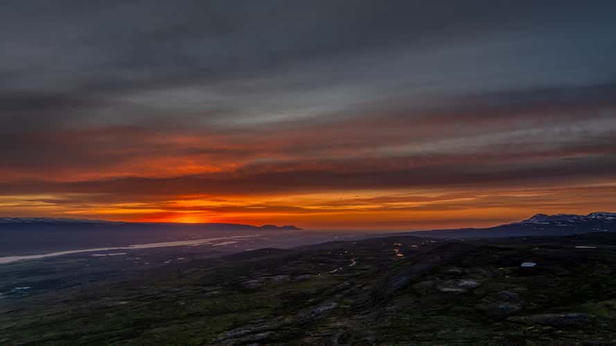 Midnight sun above Egilsstaðir